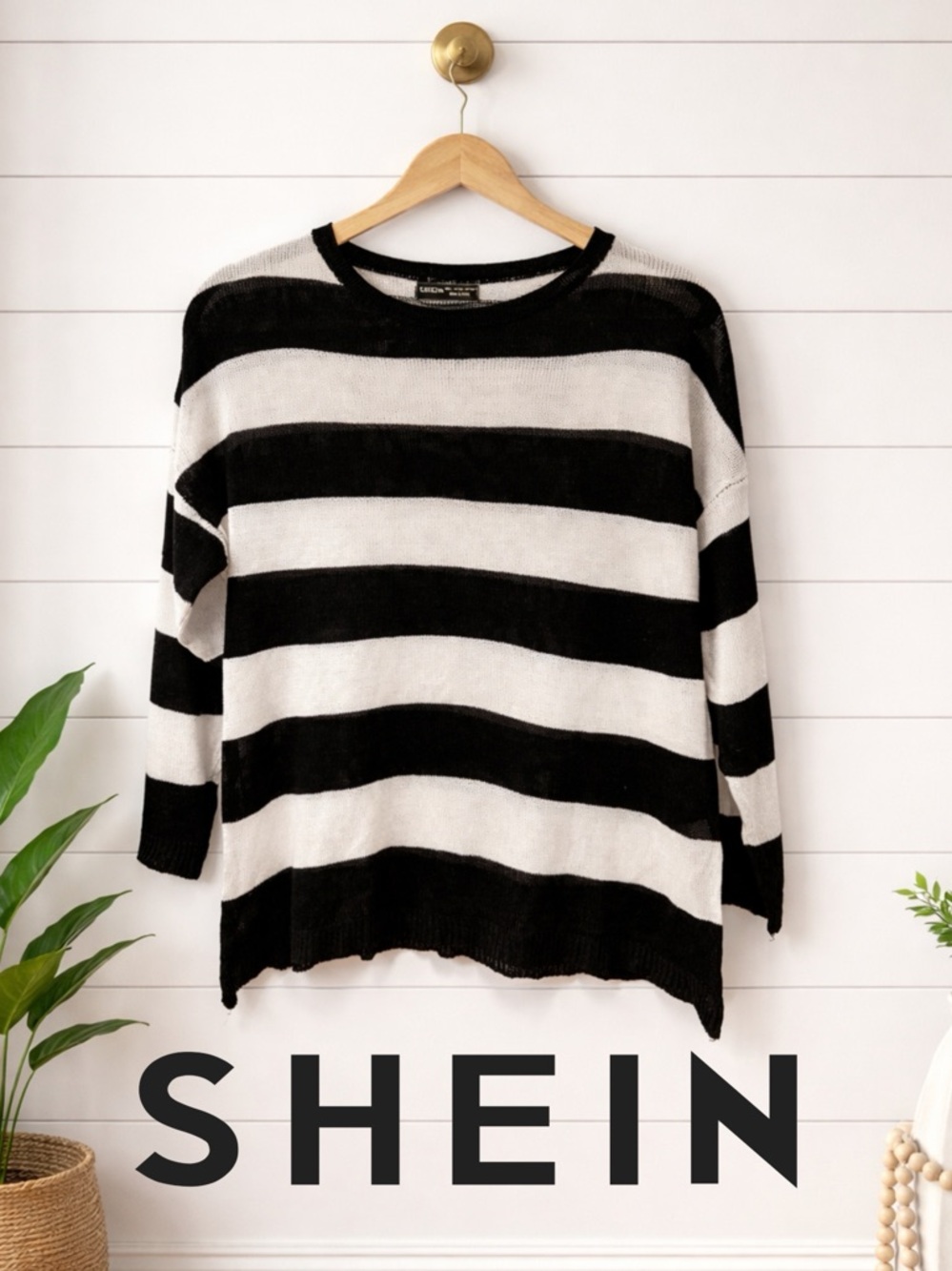 🖤🤍SHEIN Black & White Striped Lightweight Sweater | Thin Pullover | Size Large